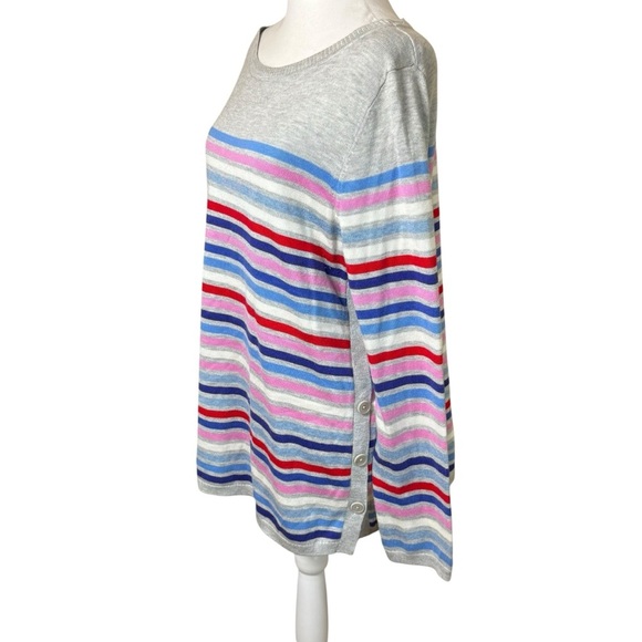 Talbots Multi Stripe Side Button Sweater Large Colorful Casual Nautical Modest - Picture 4 of 11